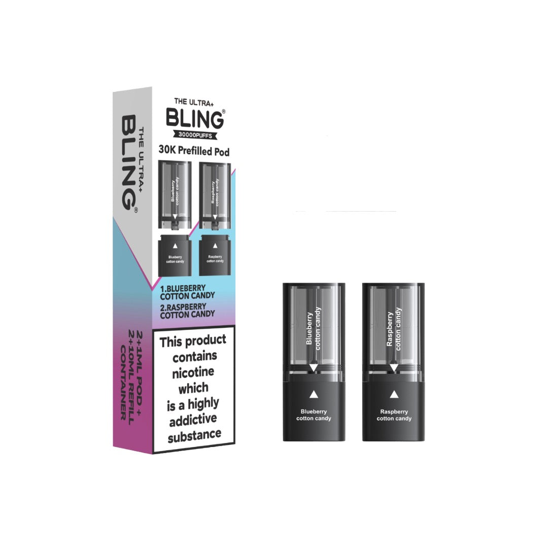 20mg Bling Ultra Pro Max 30K Prefilled Pods - Flavour: Blueberry Cotton Candy / Raspberry Cotton Candy