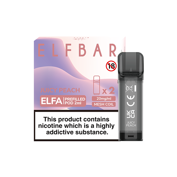 EXPIRED:: ELF Bar ELFA 20mg Replacement Prefilled Pods - 2ml - Flavour: Juicy Peach (Out of Date: 03/2024)