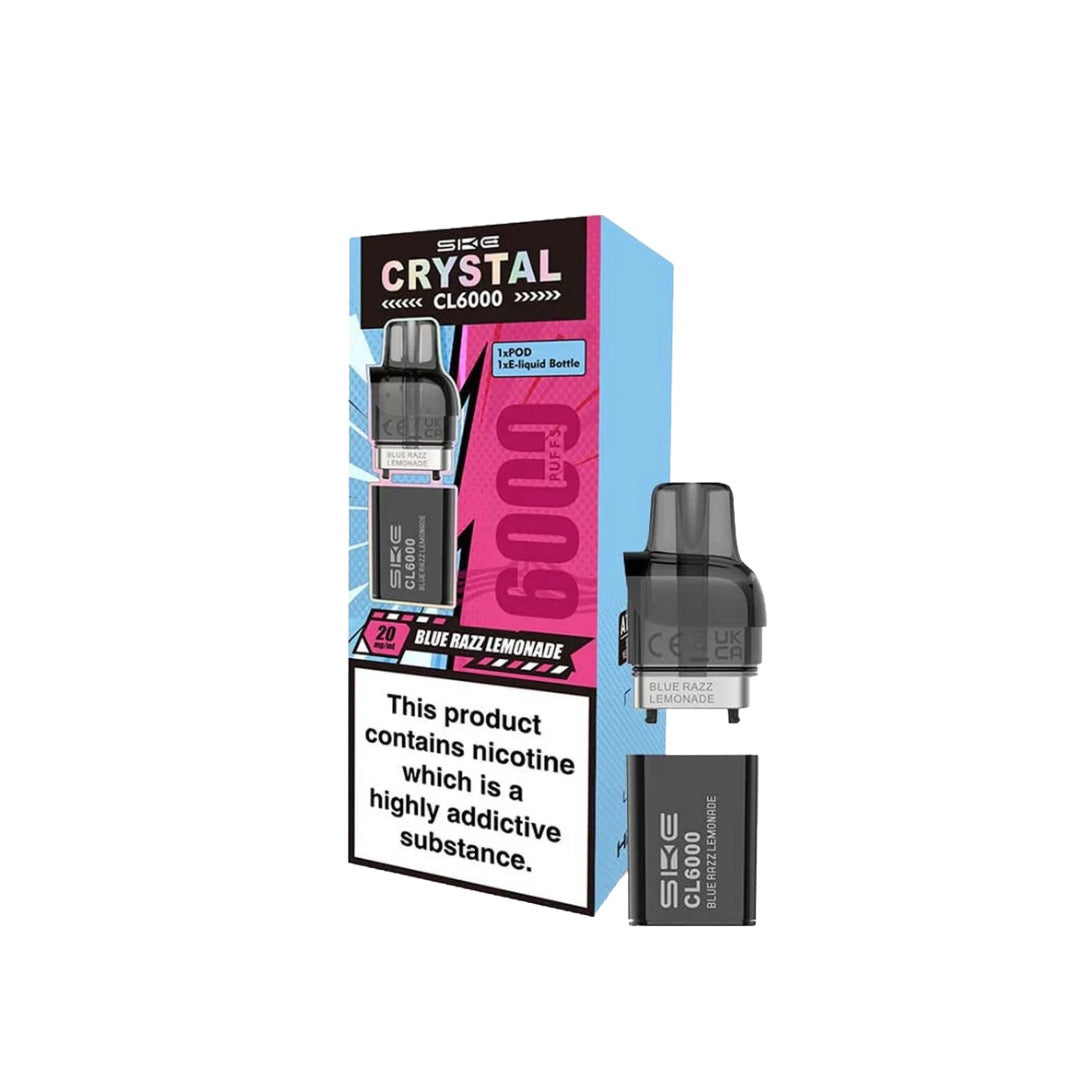 SKE Crystal CL6000 20mg Replacement Prefilled Pods 2ml 1200 Puffs - 2 Pcs - Flavour: Strawberry Raspberry Cherry