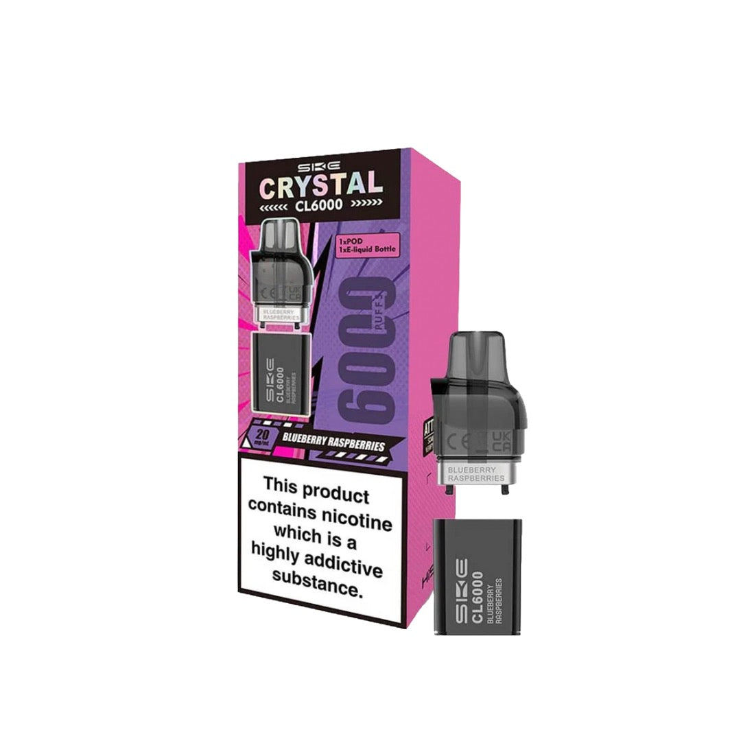 SKE Crystal CL6000 20mg Replacement Prefilled Pods 2ml 1200 Puffs - 2 Pcs - Flavour: Grape Splash