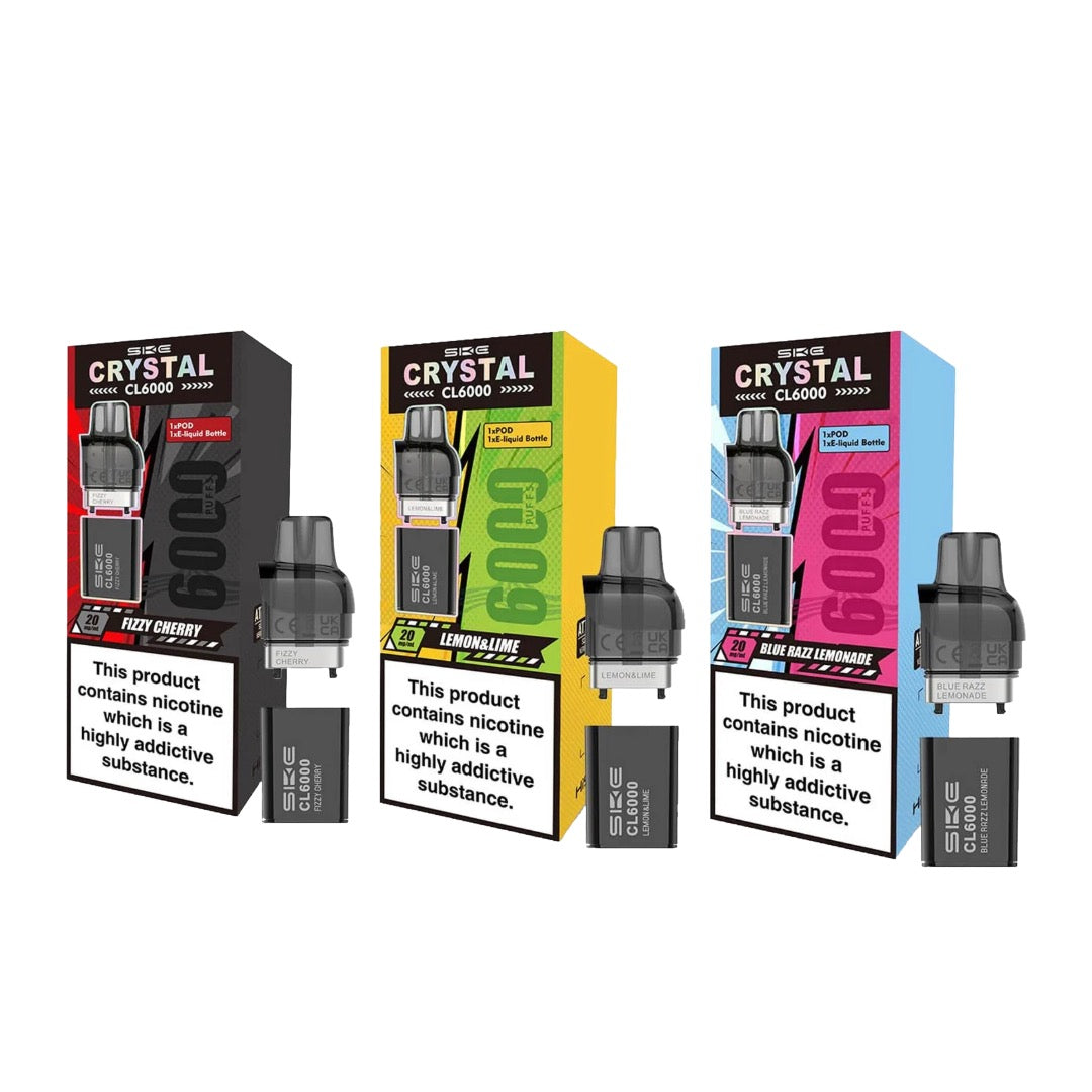SKE Crystal CL6000 20mg Replacement Prefilled Pods 2ml 1200 Puffs - 2 Pcs - Flavour: Blue Razz Lemonade