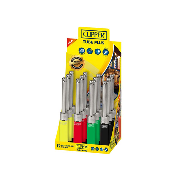 Clipper Tube+ Open Display Mixed Colours Lighters - TUB1S000UK - Quantity: 12 Lighters