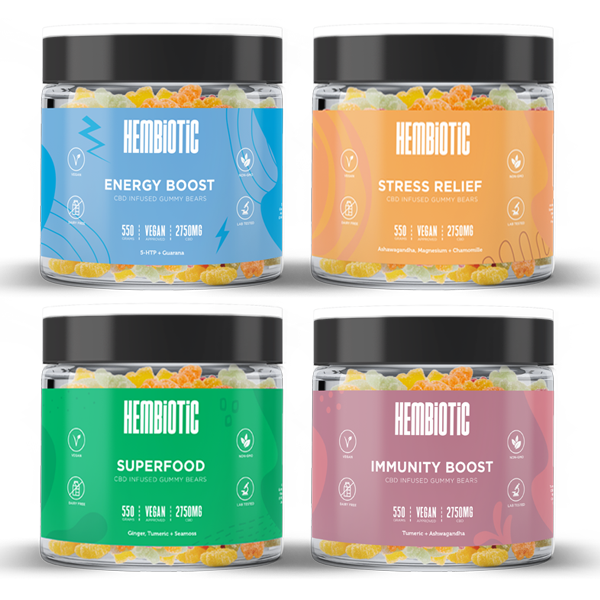 Hembiotic 2750mg Bulk Functional CBD Gummy Bears - 550g - Flavour: Stress Relief