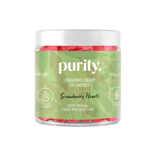 Purity 600mg Full-Spectrum CBD Vegan Gummies 150g - Gummies: Strawberry Hearts