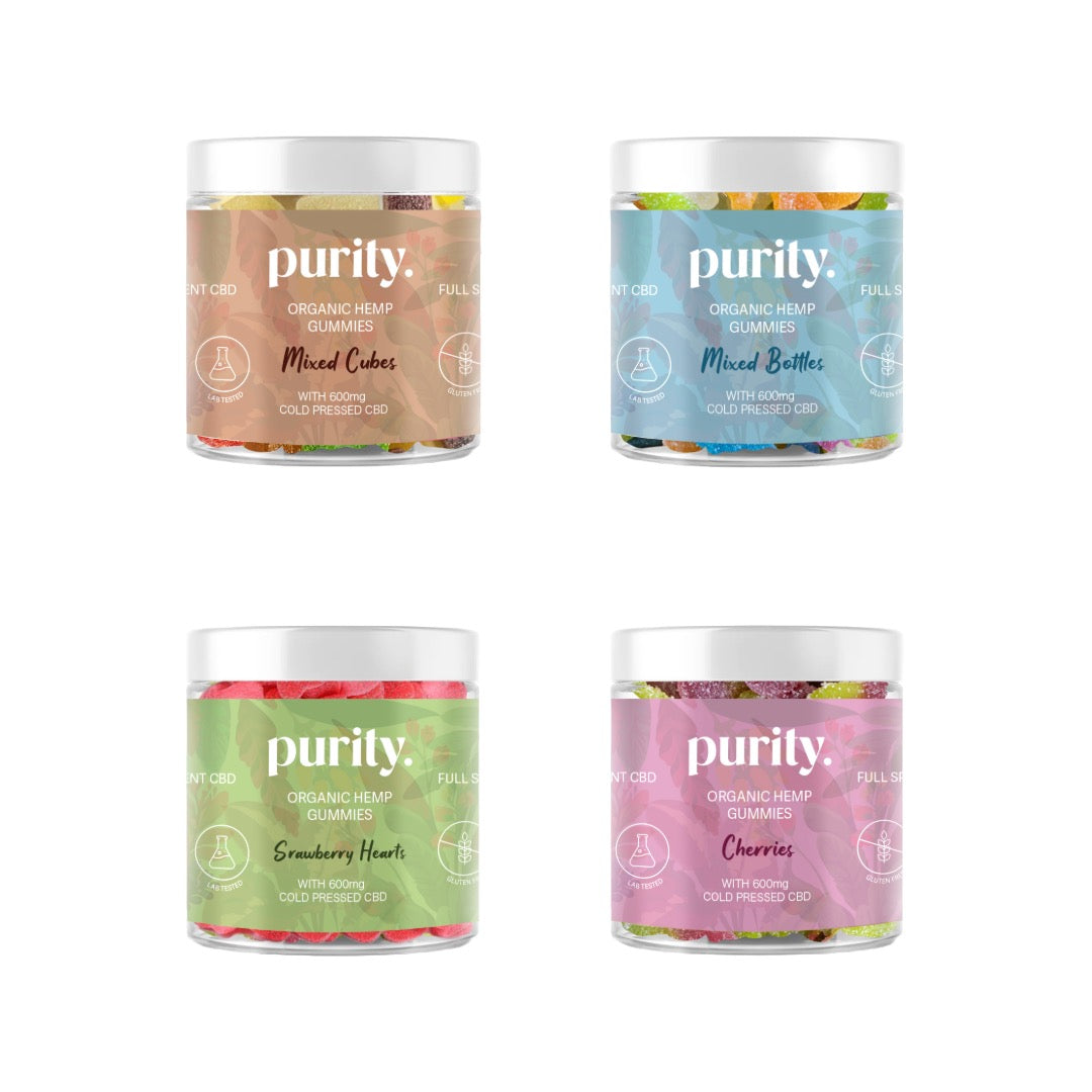 Purity 600mg Full-Spectrum CBD Vegan Gummies 150g - Gummies: Strawberry Hearts
