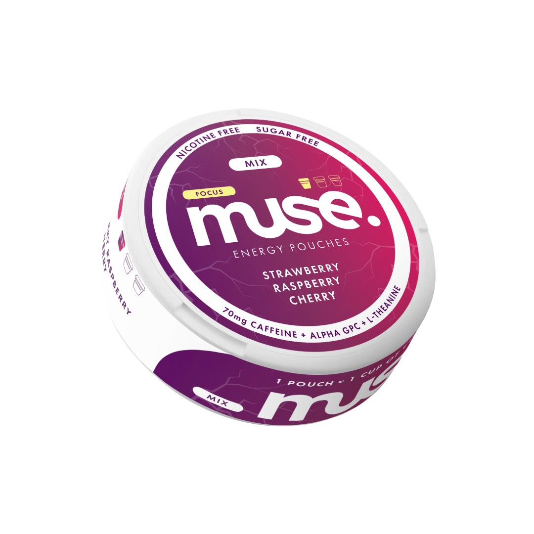 70mg Muse Focus Energy Pouches (UK Made) - 20 Pouches - Flavour: Strawberry Raspberry Cherry