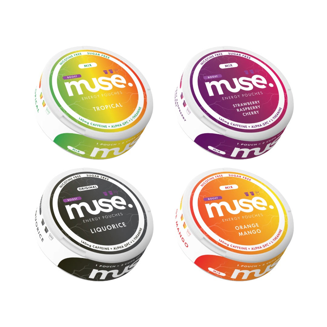 140mg Muse Boost Energy Pouches (UK Made) - 20 Pouches - Flavour: Strawberry Raspberry Cherry