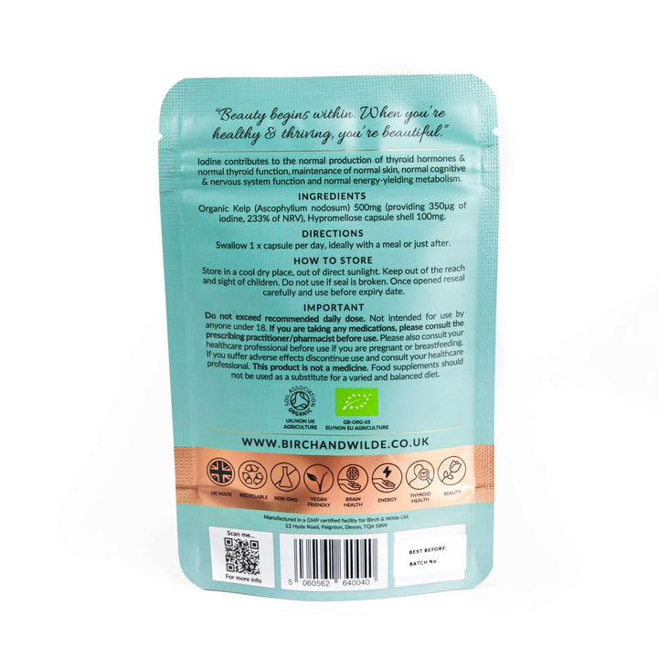 Organic Sea Kelp Supplement Capsules x 60 | Natural Iodine | 2 Month Refill Pouch