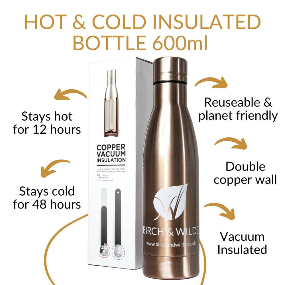 Reusable Drink or Sports Water Bottle | Vacuum Insulated Hot and Cold Drinks | Rose Gold | 600ml
