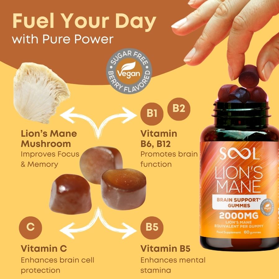 Lion's Mane Mushroom Gummies 60pcs - Berry Flavour - Brain Support