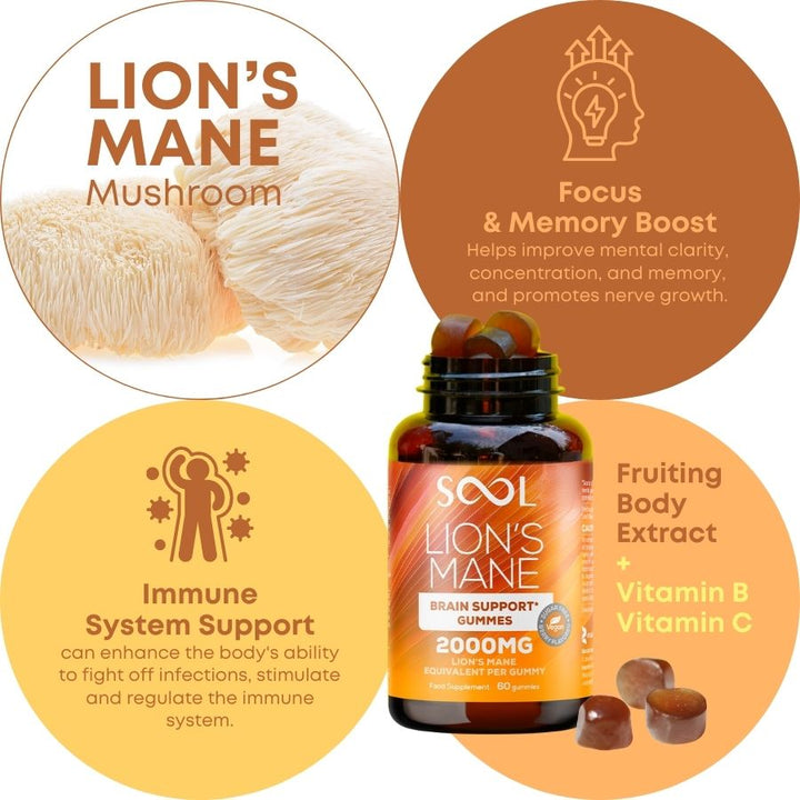Lion's Mane Mushroom Gummies 60pcs - Berry Flavour - Brain Support