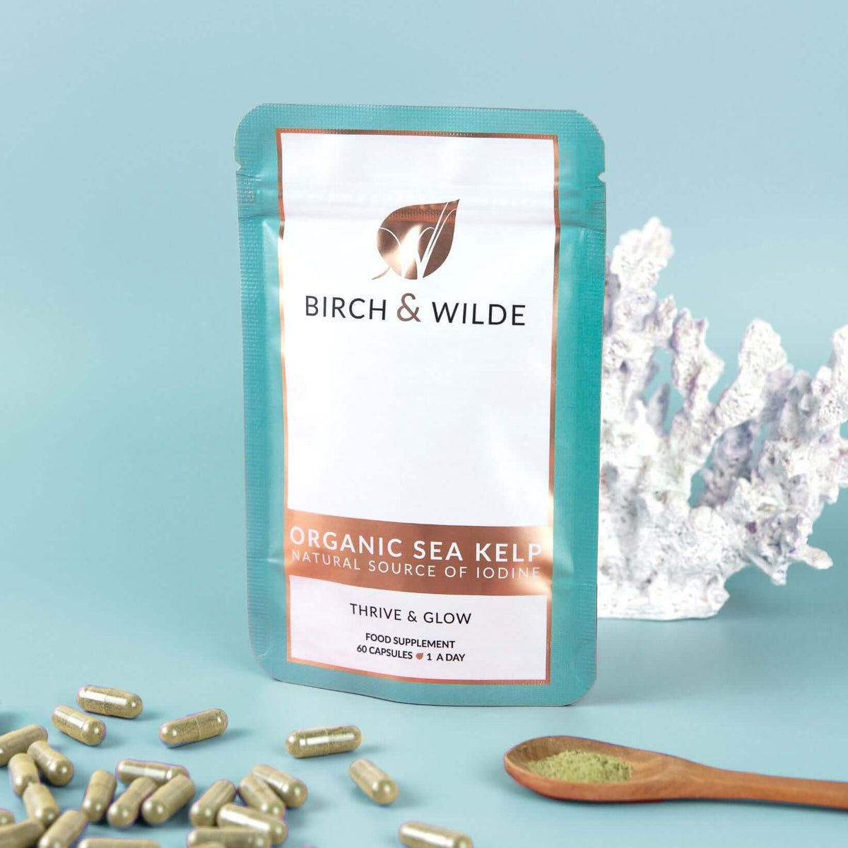 Organic Sea Kelp Supplement Capsules x 60 | Natural Iodine | 2 Month Refill Pouch