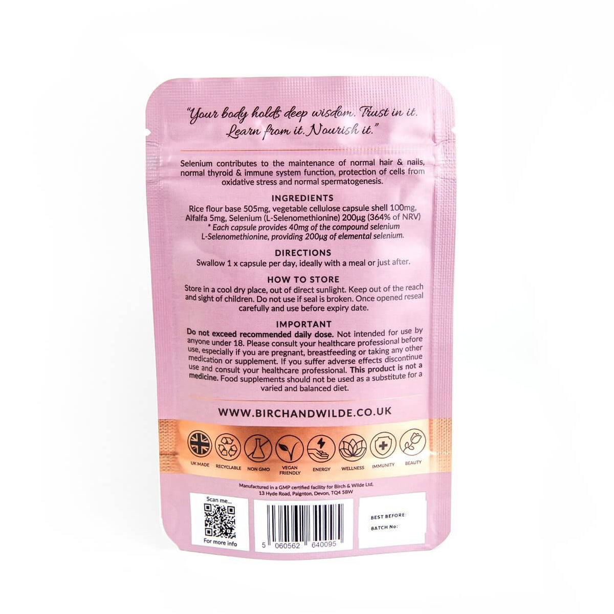 Elemental Selenium Supplement Capsules x 60 | 2 Month Refill Pouch