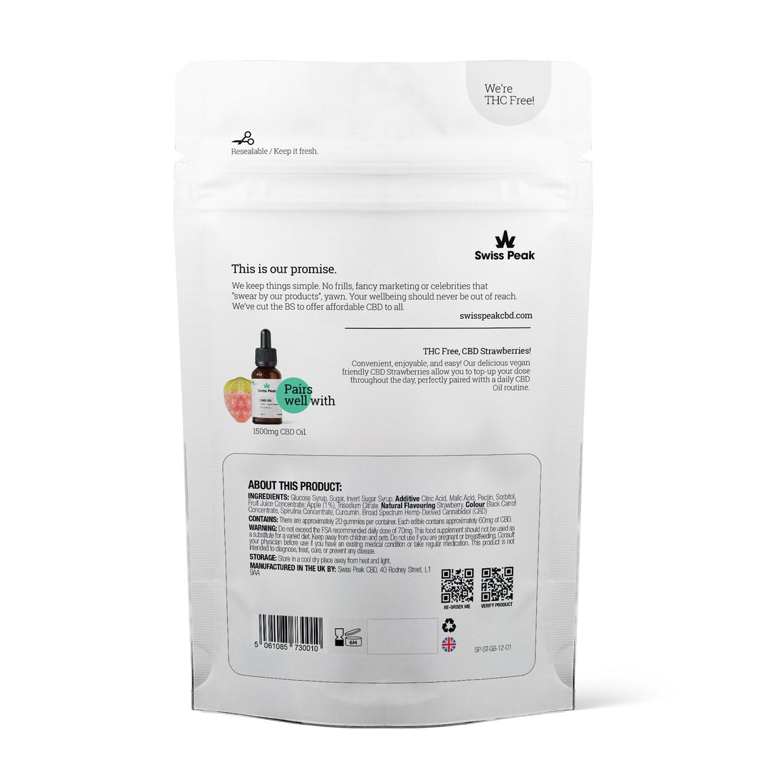 Swiss Peak CBD Gummy Strawberries - 1200mg CBD | 20 Gummies