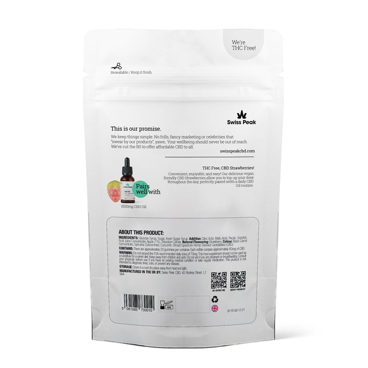 Swiss Peak CBD Gummy Strawberries - 1200mg CBD | 20 Gummies