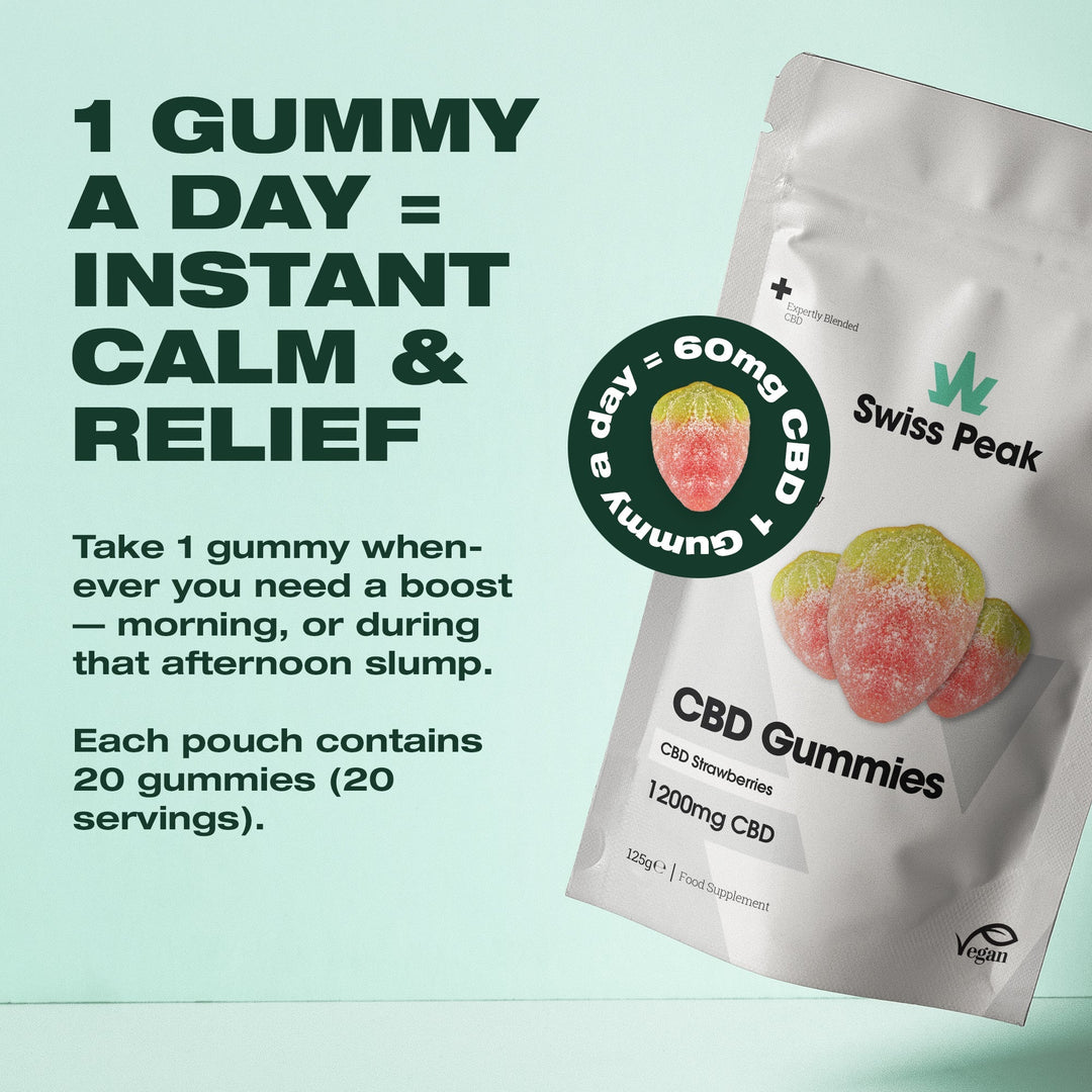 Swiss Peak CBD Gummy Strawberries - 1200mg CBD | 20 Gummies