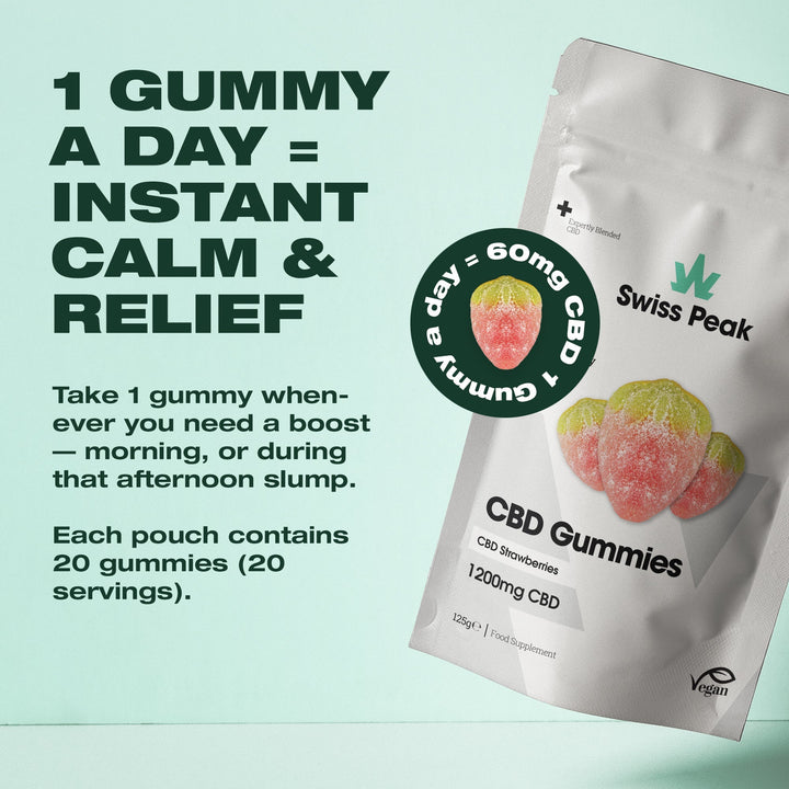 Swiss Peak CBD Gummy Strawberries - 1200mg CBD | 20 Gummies