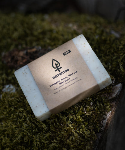Eucalyptus Lemon Mint and Olive Stone Natural Soap Bar (With Grit)