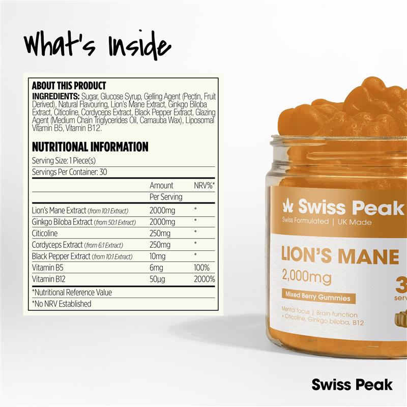 Swiss Peak Lion's Mane Gummies | 2000mg 30 Pack
