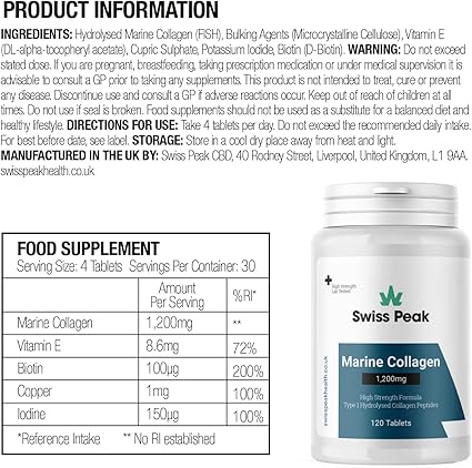 Swiss Peak Marine Collagen Tablets 1200mg | 30 Servings