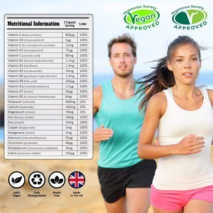 Veganates Ethical UK Vegan Multivitamin Supplement NOW IN Recycled Glass Jars