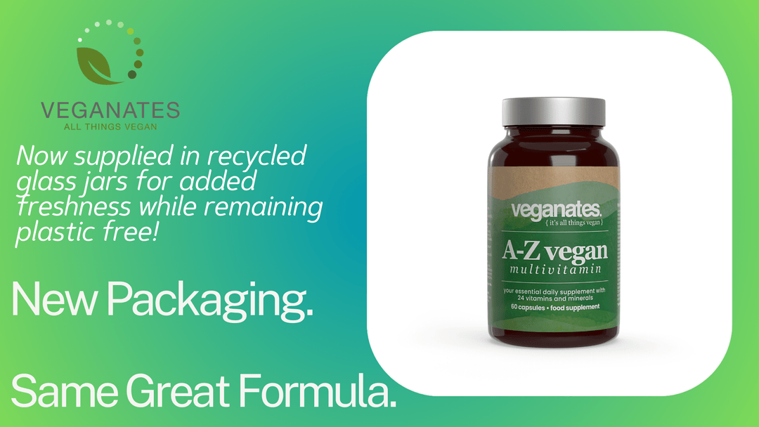 Veganates Ethical UK Vegan Multivitamin Supplement NOW IN Recycled Glass Jars