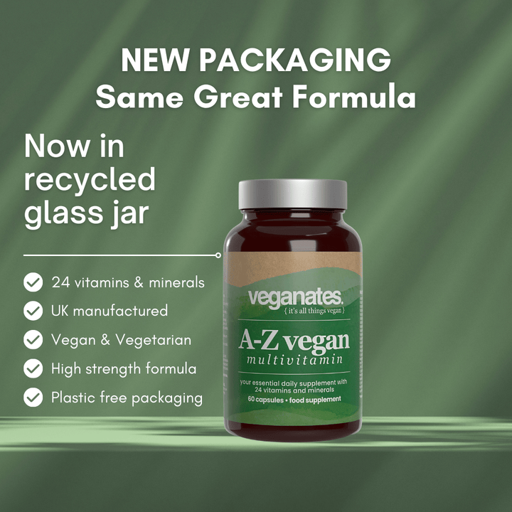 Veganates Ethical UK Vegan Multivitamin Supplement NOW IN Recycled Glass Jars