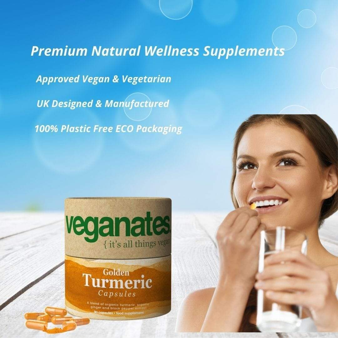 Veganates Organic Vegan Turmeric Curcumin & Ginger Supplement with Black Pepper in Plastic Free Biodegradable Tub