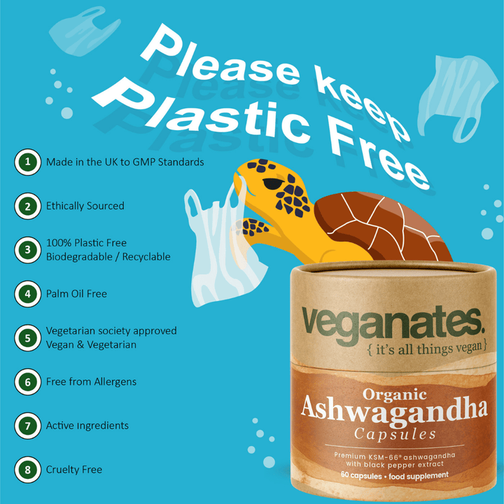Veganates Organic Ashwagandha KSM-66 | 500mg Vegan Capsules | 60 Capsules 2 Months Supply