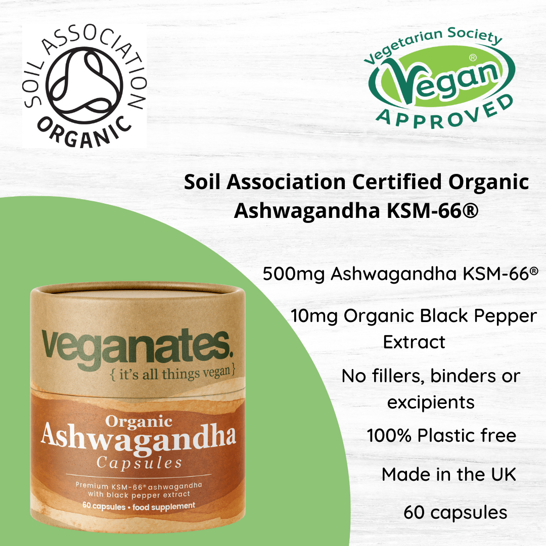 Veganates Organic Ashwagandha KSM-66 | 500mg Vegan Capsules | 60 Capsules 2 Months Supply