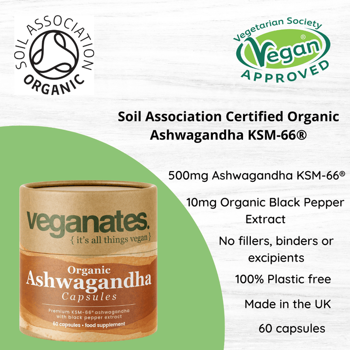 Veganates Organic Ashwagandha KSM-66 | 500mg Vegan Capsules | 60 Capsules 2 Months Supply