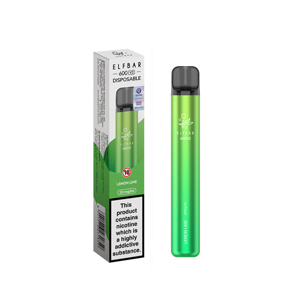 20mg ELF Bar 600 V2 Disposable Vaping Device 600 Puffs - Flavour: Lemon Lime