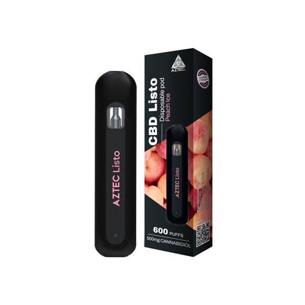 Aztec CBD Listo 500mg CBD Disposable Vape Pen - 1ml 600 Puffs - Flavour: Strawberry - SilverbackCBD