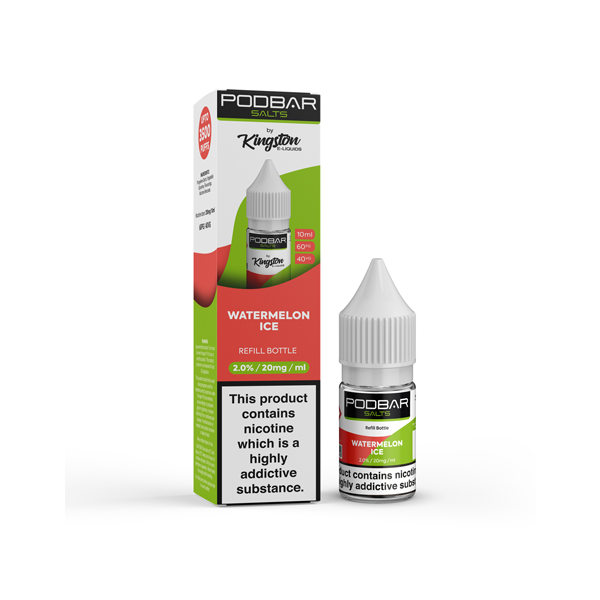 10mg Podbar Salts by Kingston 10ml Refill Nic Salts (60VG/40PG) - Flavour: Watermelon Ice