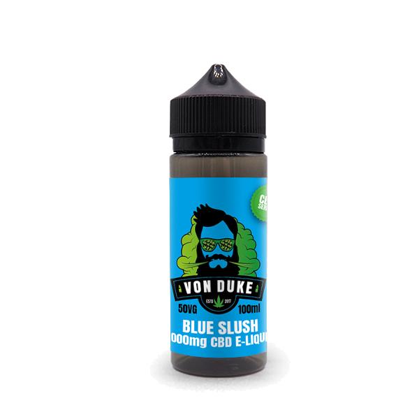 Von Duke 1000mg CBD Vaping Liquid 100ml (50PG-50VG) - Flavour: Blue Raz - SilverbackCBD