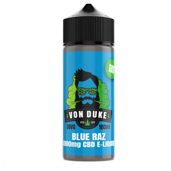 Von Duke 1000mg CBD Vaping Liquid 100ml (50PG-50VG) - Flavour: Blue Raz - SilverbackCBD