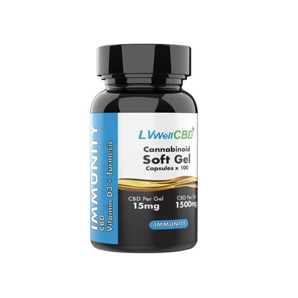 LVWell CBD 1500mg CBD Soft Gel Capsules Immunity - 100 Caps - SilverbackCBD