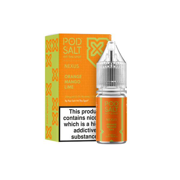 20mg Pod Salt Nexus 10ml Nic Salt (50VG/50PG) - Flavour: Orange Mango Lime
