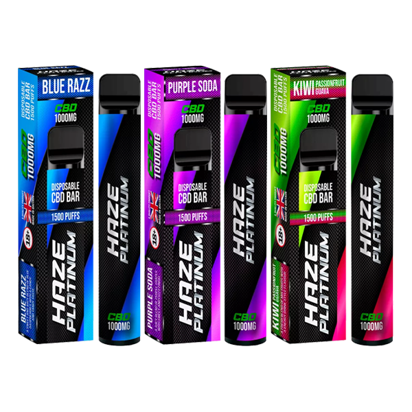 Haze Platinum 1000mg CBD Disposable Vape Device 1500 Puffs - Flavour: Blue Razz