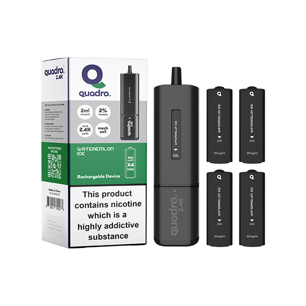 20mg Quadro 2.4K Pod Vape Kit Black Series 2400 Puffs - Flavour: Watermelon Ice