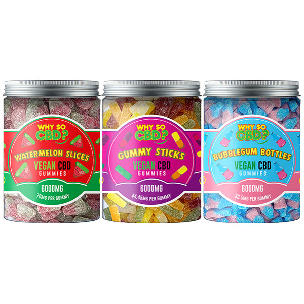 Why So CBD? 6000mg CBD Large Vegan Gummies - 11 Flavours - Gummies: Bubblegum Bottles